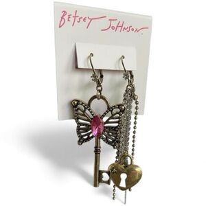 Betsey Johnson Women's Butterfly Heart & Key Earrings Mismatched New with Tags